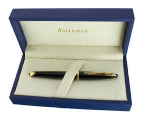 High-Gloss Black and 23k Gold Clip Medium Nib with Blue Ink Cartridge Waterman Carène Black Sea Fountain Pen Gift Box 